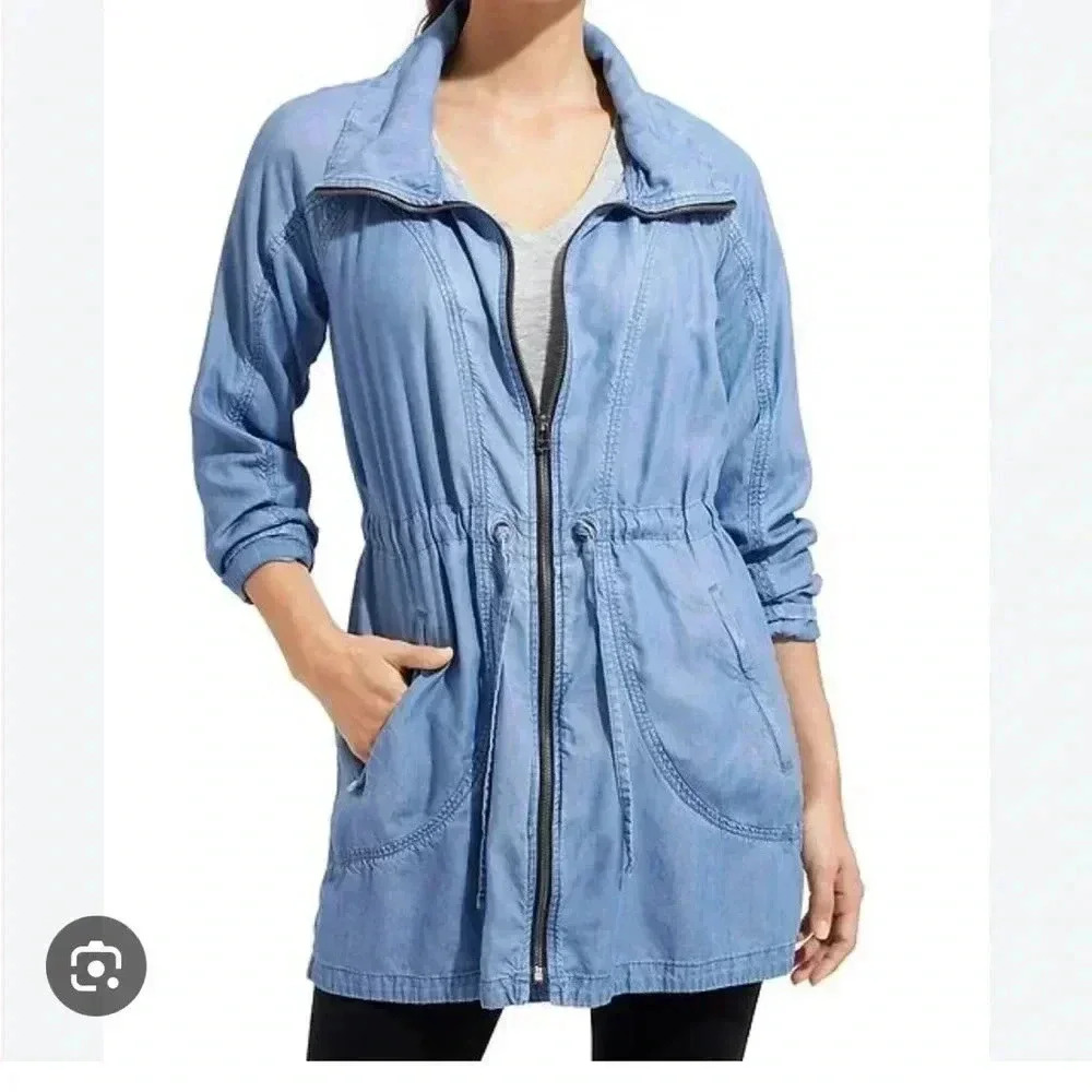 Athleta Switchback Chambray Zip-Up Drawstring Jacket - Size Medium